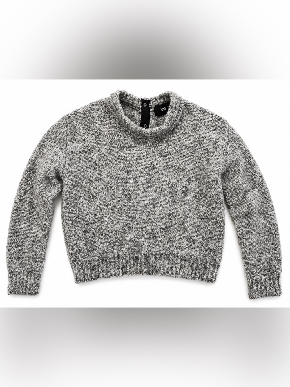 LINE Gray Merino Wool Kid Mohair Bouclé Sweater Small Snap Back Mock Neck
